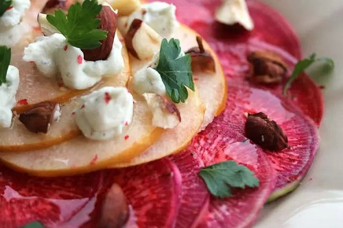 Carpaccio de betterave et de poire