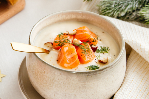 soupe de choucroute au raifort et truite fumé
